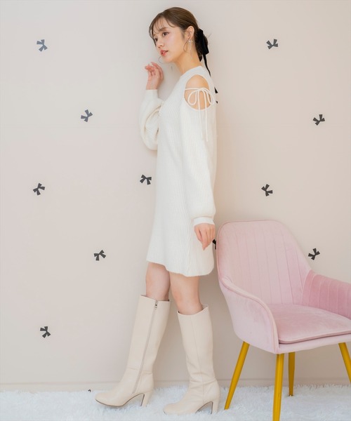 WILLSELECTION（ウィルセレクション）の「オープンショルダーリブニットワンピース（ワンピース・レディース・ブラック/サックスブルー/オフホワイト/ピンク・FREE）」の13枚目の写真