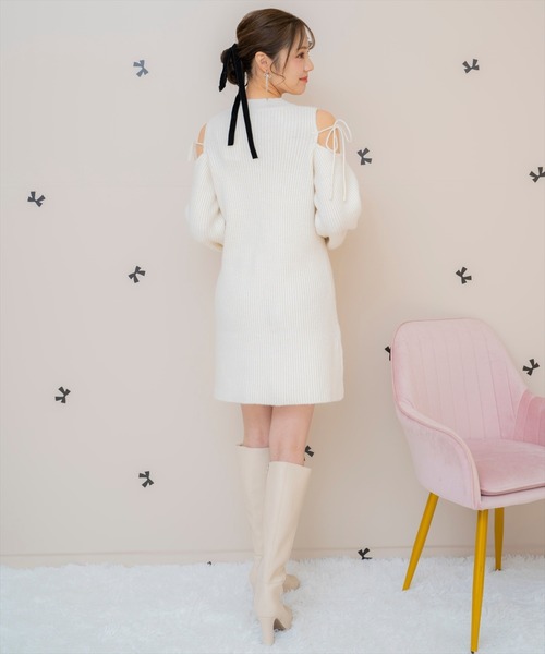 WILLSELECTION（ウィルセレクション）の「オープンショルダーリブニットワンピース（ワンピース・レディース・ブラック/サックスブルー/オフホワイト/ピンク・FREE）」の14枚目の写真