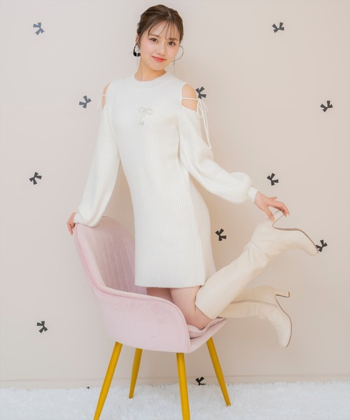 WILLSELECTION（ウィルセレクション）の「オープンショルダーリブニットワンピース（ワンピース・レディース・ブラック/サックスブルー/オフホワイト/ピンク・FREE）」の18枚目の写真