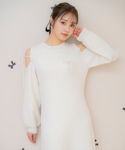 WILLSELECTION（ウィルセレクション）の「オープンショルダーリブニットワンピース（ワンピース・レディース・ブラック/サックスブルー/オフホワイト/ピンク・FREE）」の19枚目の写真
