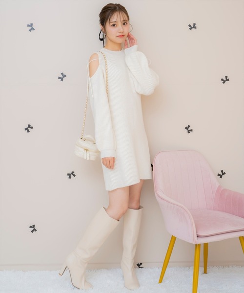 WILLSELECTION（ウィルセレクション）の「オープンショルダーリブニットワンピース（ワンピース・レディース・ブラック/サックスブルー/オフホワイト/ピンク・FREE）」の20枚目の写真
