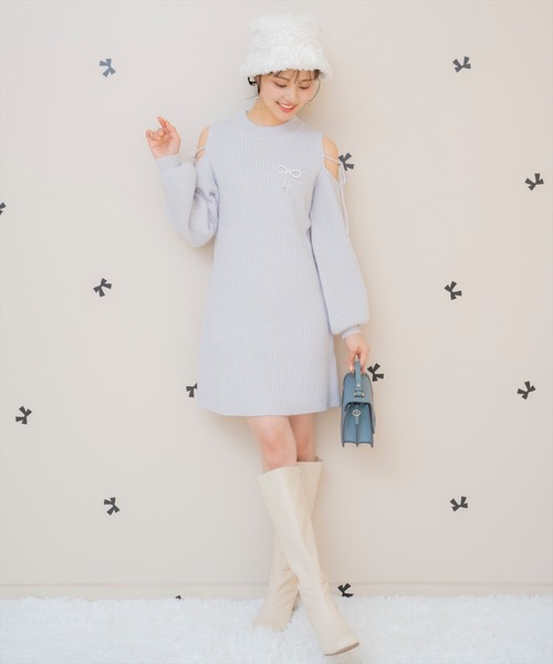 WILLSELECTION（ウィルセレクション）の「オープンショルダーリブニットワンピース（ワンピース・レディース・ブラック/サックスブルー/オフホワイト/ピンク・FREE）」の21枚目の写真