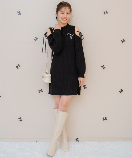 WILLSELECTION（ウィルセレクション）の「オープンショルダーリブニットワンピース（ワンピース・レディース・ブラック/サックスブルー/オフホワイト/ピンク・FREE）」の6枚目の写真