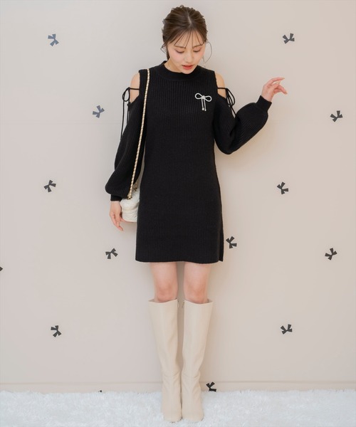 WILLSELECTION（ウィルセレクション）の「オープンショルダーリブニットワンピース（ワンピース・レディース・ブラック/サックスブルー/オフホワイト/ピンク・FREE）」の7枚目の写真