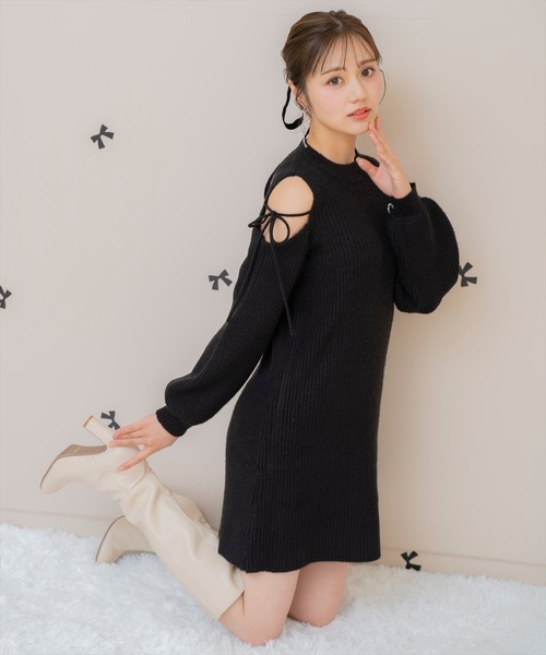 WILLSELECTION（ウィルセレクション）の「オープンショルダーリブニットワンピース（ワンピース・レディース・ブラック/サックスブルー/オフホワイト/ピンク・FREE）」の8枚目の写真