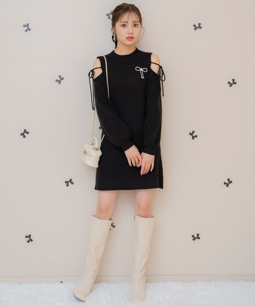 WILLSELECTION（ウィルセレクション）の「オープンショルダーリブニットワンピース（ワンピース・レディース・ブラック/サックスブルー/オフホワイト/ピンク・FREE）」の9枚目の写真