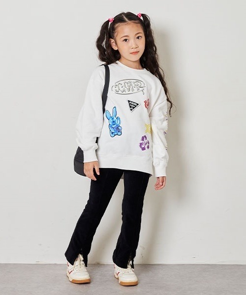 X-girl Stages(エックスガールステージス)の「コーデュロイ調スリットフレアレギンス(レギンス/スパッツ・キッズ・ベージュ/ラベンダー/ブラック・80cm/90cm/100cm/110cm/120cm/130cm/140cm)」の1枚目の写真