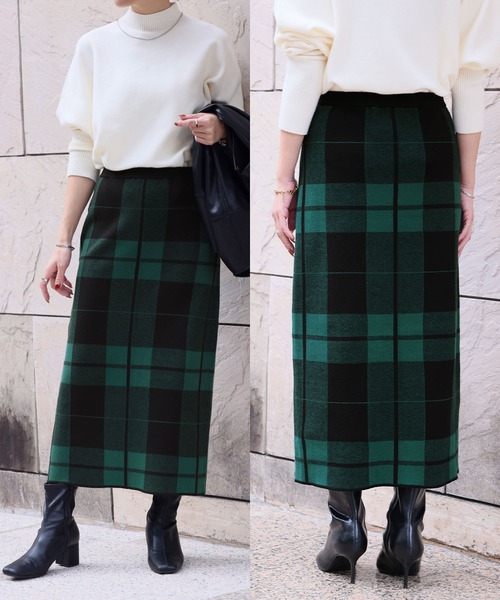 セール】《新色追加》チェック ニット ナロースカート ニットスカート