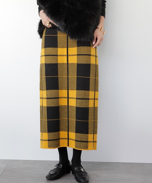 セール】《新色追加》チェック ニット ナロースカート ニットスカート
