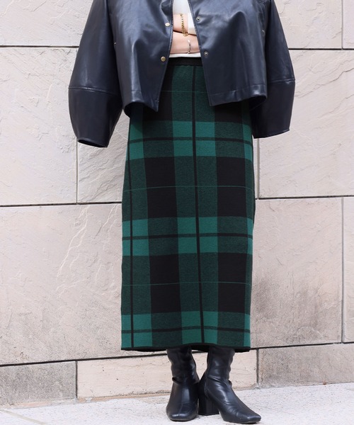 新品未使用タグ付き近年モデル冬セーター、スカートセット(33000円) セール】《新色追加》チェック ニット ナロースカート ニットスカート