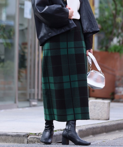 セール】《新色追加》チェック ニット ナロースカート ニットスカート