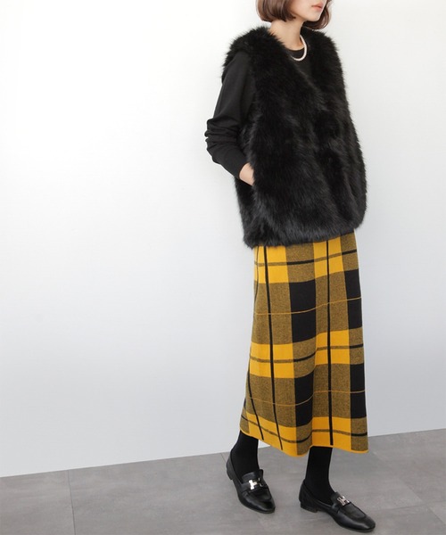 セール】《新色追加》チェック ニット ナロースカート ニットスカート