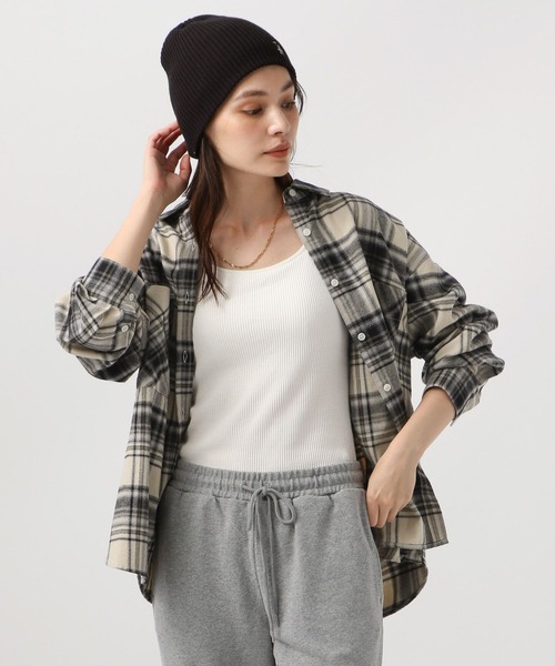 BAYFLOW（ベイフロー）の「[柔らかな風合い]ネルチェックシャツ（シャツ/ブラウス・レディース・ブルー/パープル/ブラック・FREE）」の9枚目の写真