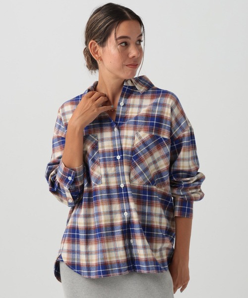 BAYFLOW（ベイフロー）の「[柔らかな風合い]ネルチェックシャツ（シャツ/ブラウス・レディース・ブルー/パープル/ブラック・FREE）」の14枚目の写真