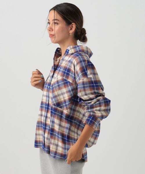 BAYFLOW（ベイフロー）の「[柔らかな風合い]ネルチェックシャツ（シャツ/ブラウス・レディース・ブルー/パープル/ブラック・FREE）」の15枚目の写真