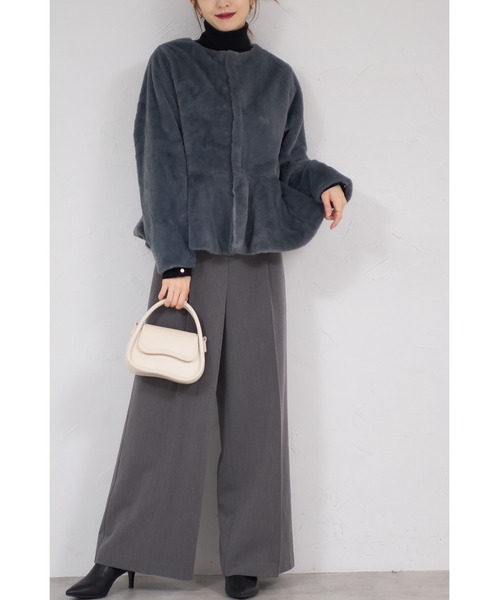 &. NOSTALGIA（アンドドットノスタルジア）の「【ZOZO限定】ペプラムファージャケット（その他アウター・レディース・グレー/アイボリー・M）」の8枚目の写真