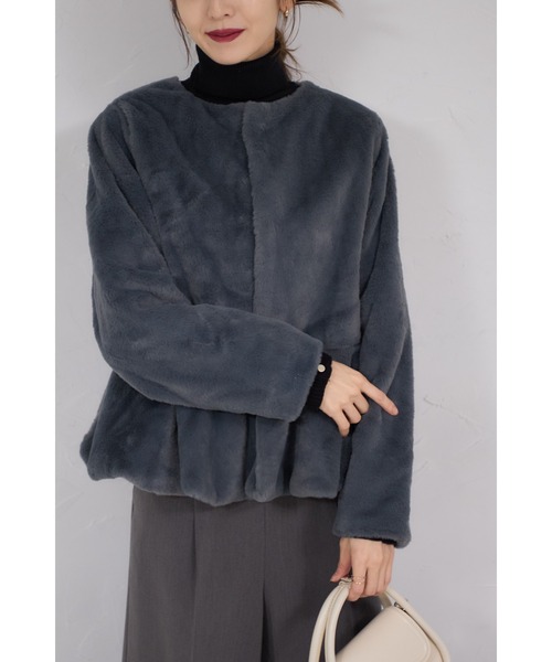 &. NOSTALGIA（アンドドットノスタルジア）の「【ZOZO限定】ペプラムファージャケット（その他アウター・レディース・グレー/アイボリー・M）」の7枚目の写真