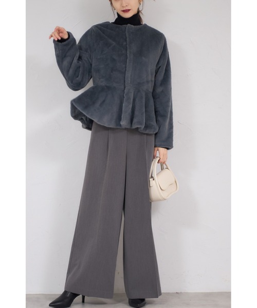 &. NOSTALGIA（アンドドットノスタルジア）の「【ZOZO限定】ペプラムファージャケット（その他アウター・レディース・グレー/アイボリー・M）」の9枚目の写真