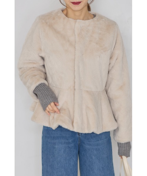 &. NOSTALGIA（アンドドットノスタルジア）の「【ZOZO限定】ペプラムファージャケット（その他アウター・レディース・グレー/アイボリー・M）」の11枚目の写真