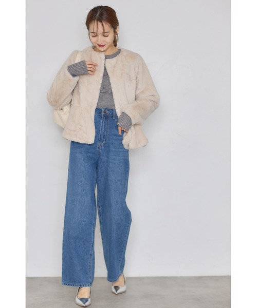 &. NOSTALGIA（アンドドットノスタルジア）の「【ZOZO限定】ペプラムファージャケット（その他アウター・レディース・グレー/アイボリー・M）」の18枚目の写真