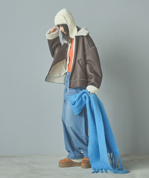 新同✩32万✩本物✩ムートンコート✩ブルーフォックス✩柔らか軽い✩ツルツル革 工藤美桜着用 ムートンコート