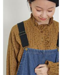 Samansa Mos2 | 【抗菌防臭】ドット柄襟フリルブラウス(シャツ/ブラウス)