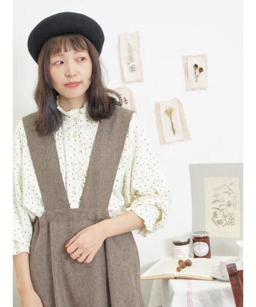 Samansa Mos2（サマンサ モスモス）の「【抗菌防臭】ドット柄襟フリルブラウス（シャツ/ブラウス・レディース・キャメル/キナリ/ブラック・F）」の7枚目の写真