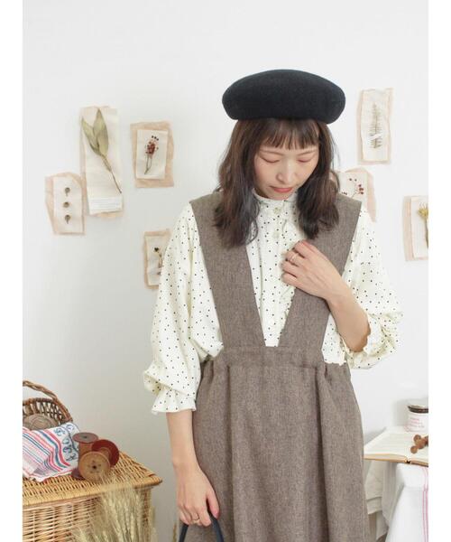 Samansa Mos2（サマンサ モスモス）の「【抗菌防臭】ドット柄襟フリルブラウス（シャツ/ブラウス・レディース・キャメル/キナリ/ブラック・F）」の8枚目の写真