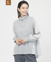 【L】【1枚で着映える!】【カタログ掲載品】【ウォッシャブル】ブラウスコンビプルオーバーニット