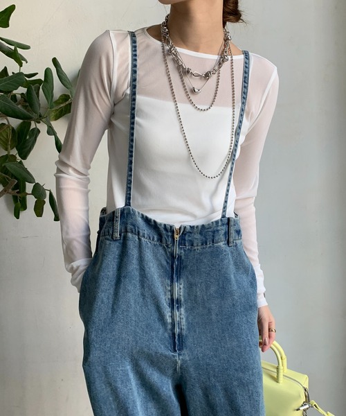 DouDou（ドゥドゥ）の「シアーラウンドTEE（Tシャツ/カットソー・レディース・グレー/ブラック/アイボリー/ブラウン/ホワイト/ベビーピンク/サックスブルー/ネイビー・FREE）」の3枚目の写真