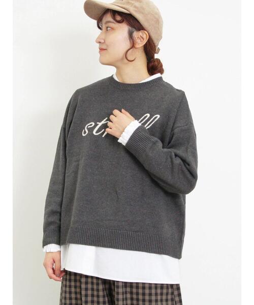 Samansa Mos2(サマンサ モスモス)の「ロゴ刺繍ニット(ニット/セーター・レディース・グリーン/キナリ/マスタード/チャコールグレー・F)」の6枚目の写真