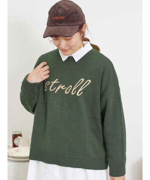 Samansa Mos2(サマンサ モスモス)の「ロゴ刺繍ニット(ニット/セーター・レディース・グリーン/キナリ/マスタード/チャコールグレー・F)」の11枚目の写真