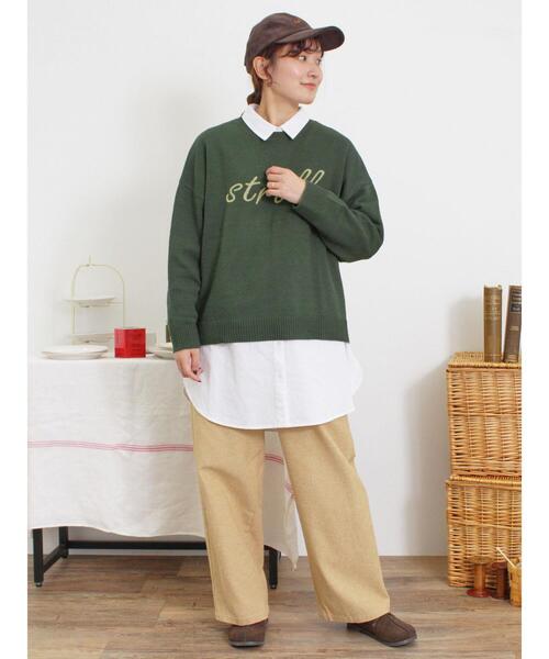 Samansa Mos2(サマンサ モスモス)の「ロゴ刺繍ニット(ニット/セーター・レディース・グリーン/キナリ/マスタード/チャコールグレー・F)」の12枚目の写真