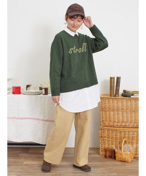 Samansa Mos2(サマンサ モスモス)の「ロゴ刺繍ニット(ニット/セーター・レディース・グリーン/キナリ/マスタード/チャコールグレー・F)」の13枚目の写真