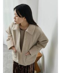 Samansa Mos2 blue | シャギージップジャケット(ノーカラージャケット)