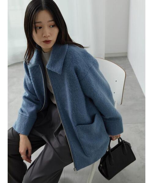 Samansa Mos2 blue（サマンサモスモスブルー）の「シャギージップジャケット（ノーカラージャケット・レディース・ライトベージュ/ブルー/モカ・F）」の4枚目の写真