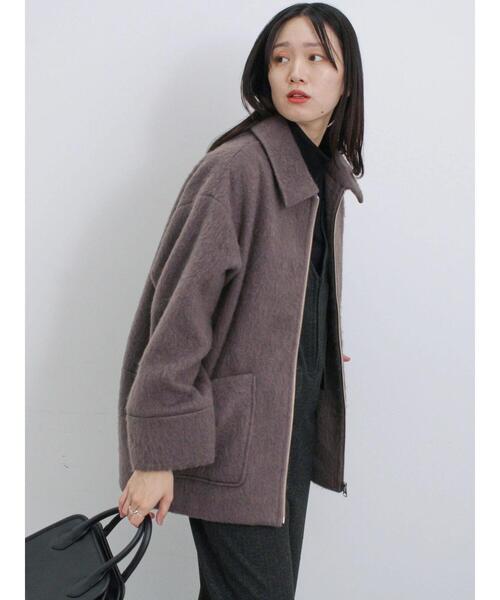 Samansa Mos2 blue（サマンサモスモスブルー）の「シャギージップジャケット（ノーカラージャケット・レディース・ライトベージュ/ブルー/モカ・F）」の11枚目の写真