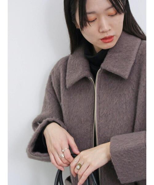 Samansa Mos2 blue◆スタンドカラーシャギーコート◆ライトベージュ Samansa Mos2 blue◇スタンドカラーシャギーコート◇ライト