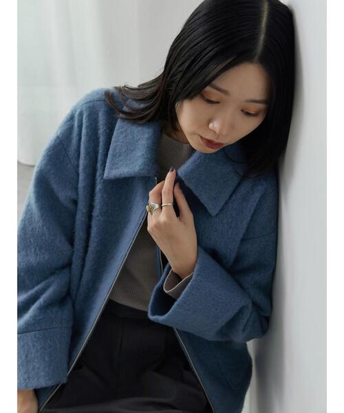 Samansa Mos2 blue（サマンサモスモスブルー）の「シャギージップジャケット（ノーカラージャケット・レディース・ライトベージュ/ブルー/モカ・F）」の19枚目の写真