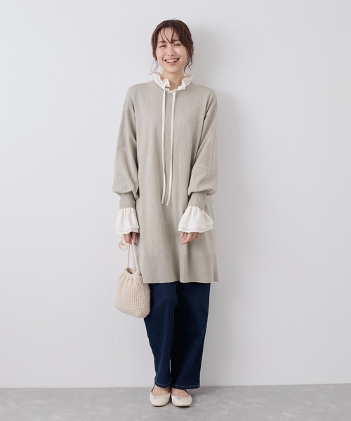 セール】Vネックチュニックニットワンピース/保温（ワンピース）｜ROPE