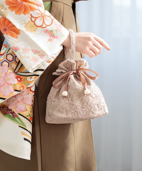 SOUBIEN（ソウビエン）の「巾着バッグ　【floro by SOUBIEN】（和装小物・レディース・ピンク系/アイボリー系/グレイッシュベージュ・FREE）」の12枚目の写真