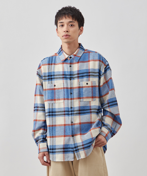 B.C STOCK（ベーセーストック）の「モールチェックリラックスシャツ（シャツ/ブラウス・メンズ・ブルー系その他/ブラウン/グリーン・MEDIUM/LARGE）」の3枚目の写真