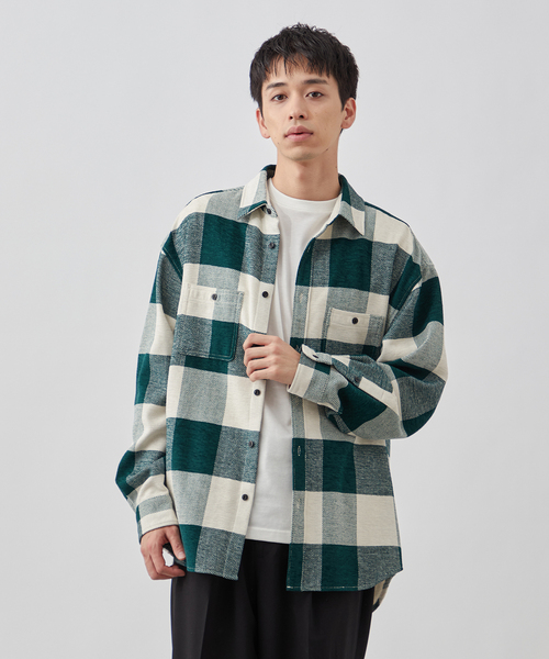 B.C STOCK（ベーセーストック）の「モールチェックリラックスシャツ（シャツ/ブラウス・メンズ・ブルー系その他/ブラウン/グリーン・MEDIUM/LARGE）」の2枚目の写真