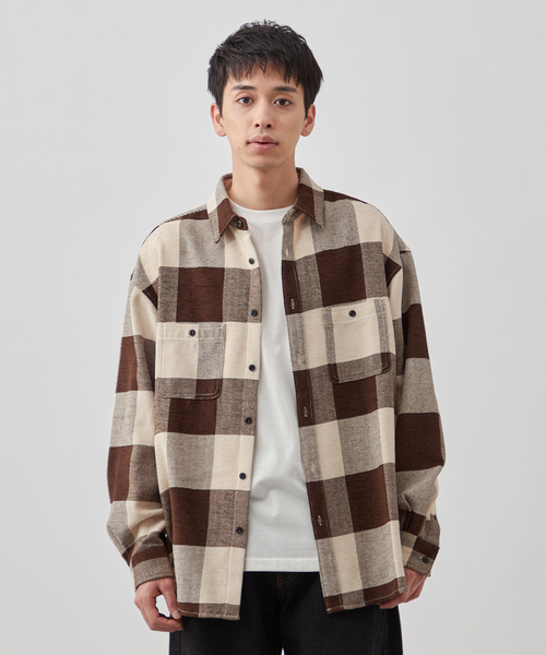 B.C STOCK（ベーセーストック）の「モールチェックリラックスシャツ（シャツ/ブラウス・メンズ・ブルー系その他/ブラウン/グリーン・MEDIUM/LARGE）」の5枚目の写真