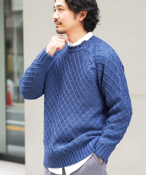 jiggys shop(ジギーズショップ)の「ショルダーボタン アーガイルダイアモンドワッフルニットセーター(ニット/セーター・メンズ・ブルー/ブラック/ライトベージュ・MEDIUM/LARGE/X-LARGE)」の3枚目の写真