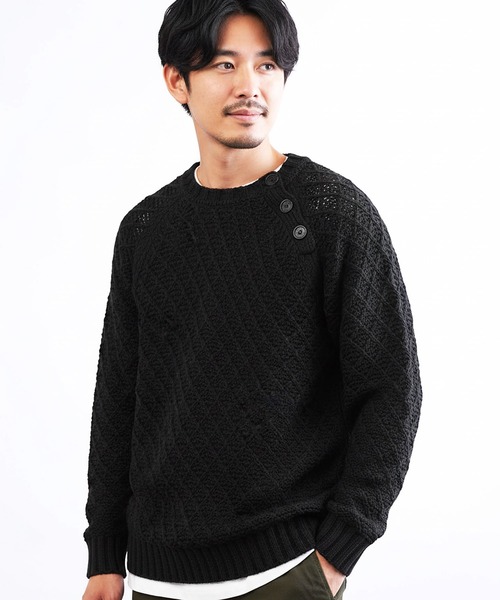 jiggys shop(ジギーズショップ)の「ショルダーボタン アーガイルダイアモンドワッフルニットセーター(ニット/セーター・メンズ・ブルー/ブラック/ライトベージュ・MEDIUM/LARGE/X-LARGE)」の2枚目の写真