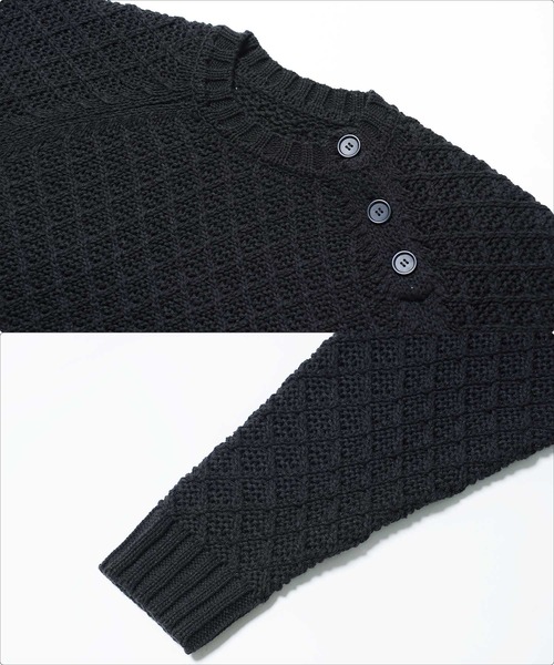 jiggys shop(ジギーズショップ)の「ショルダーボタン アーガイルダイアモンドワッフルニットセーター(ニット/セーター・メンズ・ブルー/ブラック/ライトベージュ・MEDIUM/LARGE/X-LARGE)」の6枚目の写真