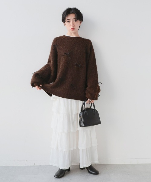 RAGEBLUE（レイジブルー）の「リボンモチーフシャギーニット（ニット/セーター・レディース・ブラウン/グレー・FREE）」の12枚目の写真