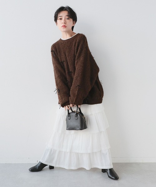 RAGEBLUE（レイジブルー）の「リボンモチーフシャギーニット（ニット/セーター・レディース・ブラウン/グレー・FREE）」の7枚目の写真