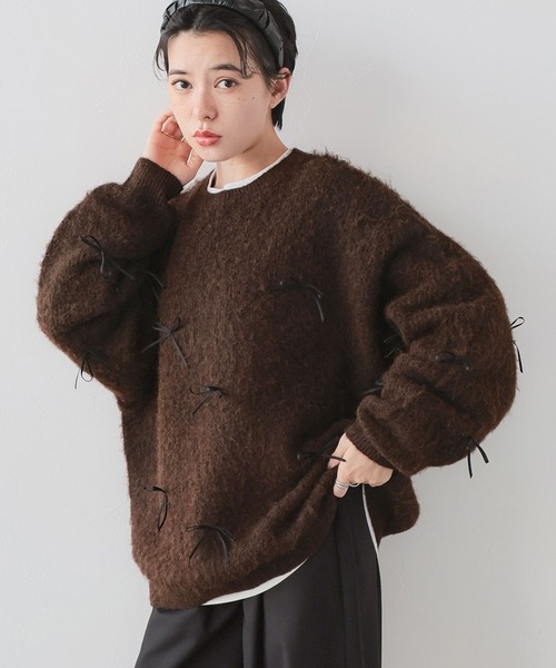 RAGEBLUE（レイジブルー）の「リボンモチーフシャギーニット（ニット/セーター・レディース・ブラウン/グレー・FREE）」の21枚目の写真